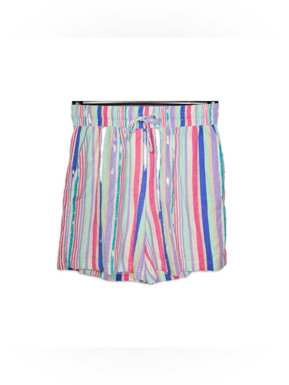 Bettina Star Pastel Striped High Waist Drawstring Shorts Women M Summer